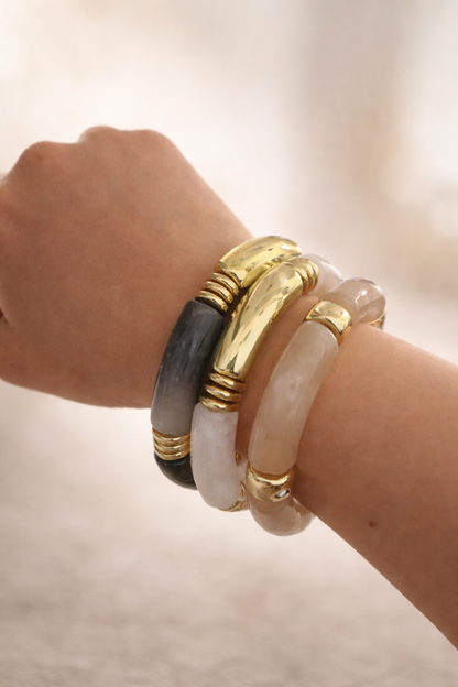 Sand & Pearl Elastic Bangles-3 Options