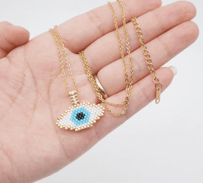 Sequin evil eye necklace