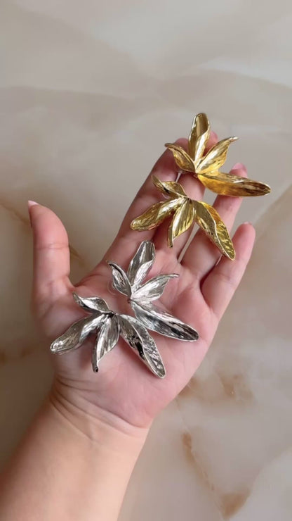 3D Large Wild Flower Earrings-Gold & Silver