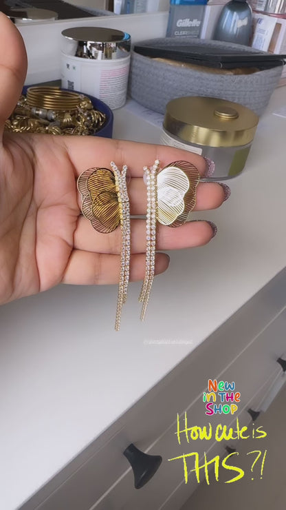 Butterfly Studded Danglers- Gold Earrings