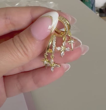 Dangling Starlit Earrings-Gold