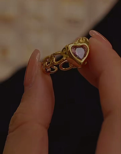 Chunky Purple Heart SS Ring - Gold