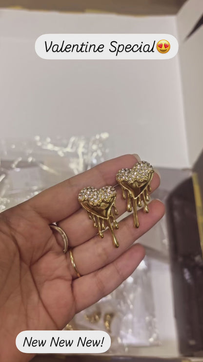 Melting Diamond Studded Heart Earrings