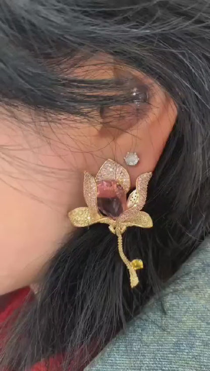 Ultimate Diamond Flower Stem Earrings-Gold