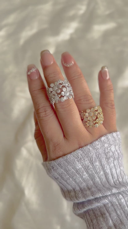 Studded 3D Flower Statement Ring
