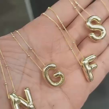 Solid Gold Big Balloon Alphabets Necklace